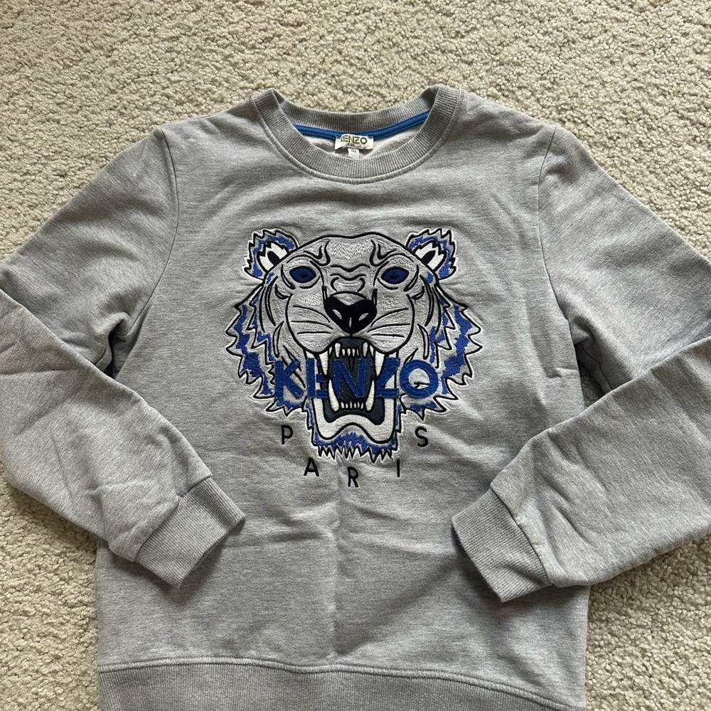 Kenzo Grey Crewneck with Blue Embroidered Tiger 14A